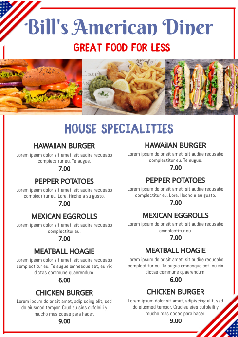 American Food Menu Poster Template | PosterMyWall