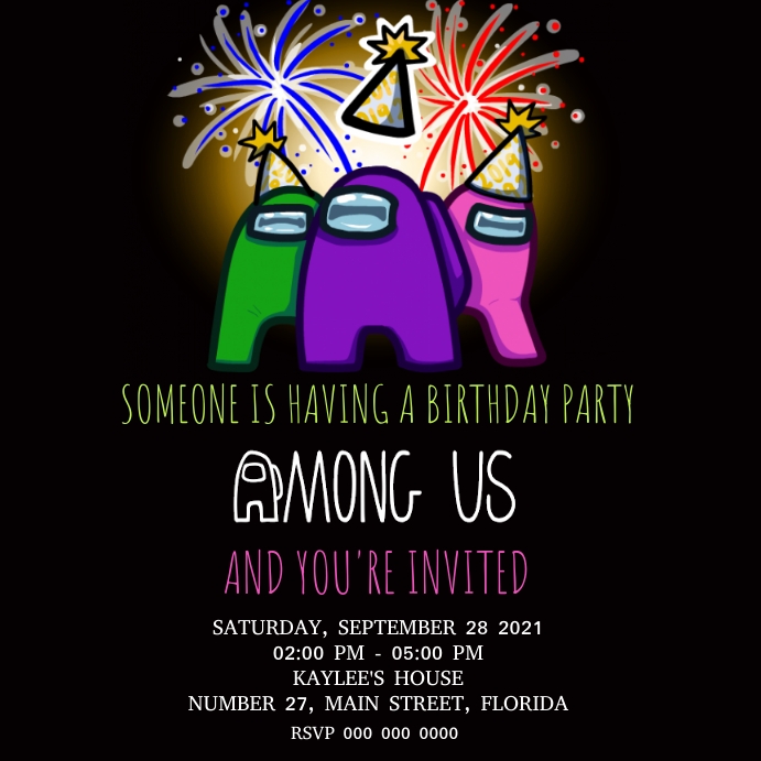 AMONG US Birthday Party Invitation Template Post Instagram