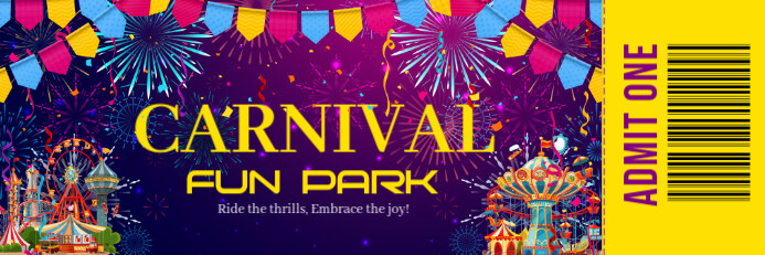 Amusement Fun Park Ticket Banner 2' × 6' template