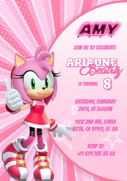 Amy rose Sonic invitation Template | PosterMyWall