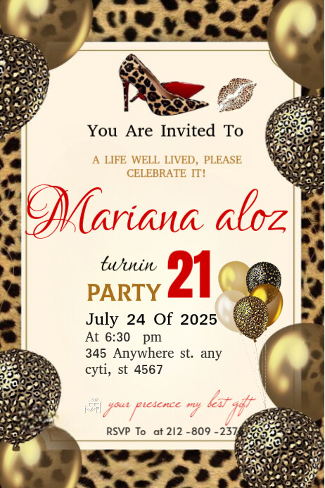 Animal print invitation happy Brithday party temple flayer editablet celebration Cartaz template