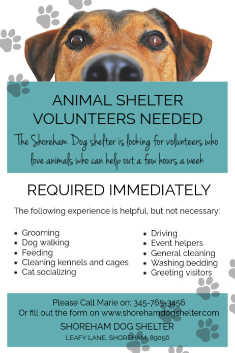 Animal Shelter Volunteers Needed Poster Template - Free Download Plakkaat