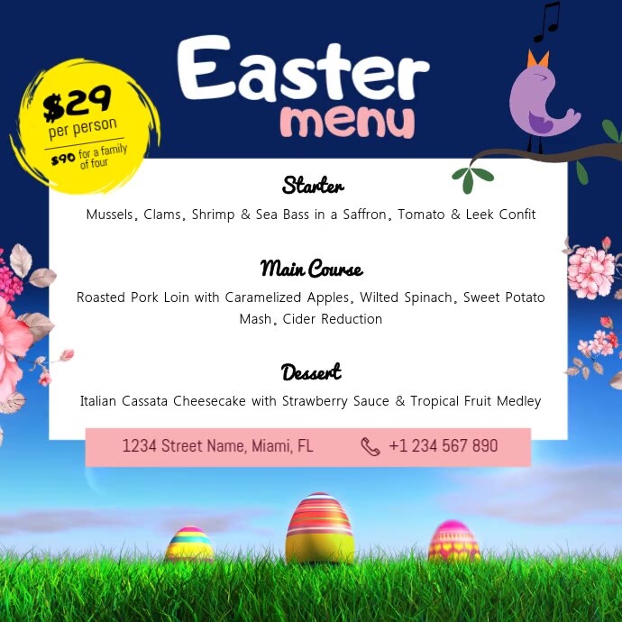 Blue Animated Easter Menu Template PosterMyWall