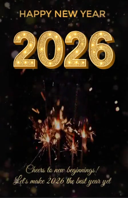 Elegant Happy New Year 2026 Invitation Template with Gold Glitter & Sparklers Tabloid