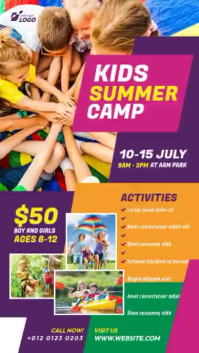 Animated Purple Joyful Kids Summer Camp Instagram Story Video template