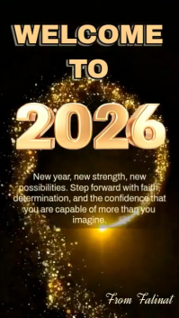 Animated Welcome 2026 New Year Video Template | Luxury Gold Celebration Greeting Digitalt display (9:16)
