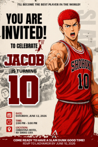 Anime Basketball Birthday Invitation Poster template