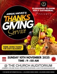 Red Thanksgiving Church Service Løbeseddel Template
