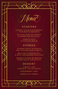 Antique Burgundy Gold Frame Wedding Menu Half Page Wide template
