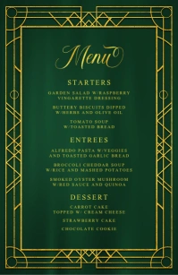 Antique Emerald Gold Frame Wedding Menu Полстраницы широкого формата template