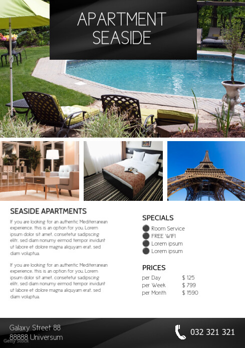 Apartment Flyer Hotel Room Services Holiday Template | PosterMyWall