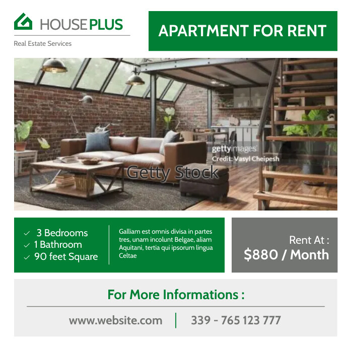 Apartment for rent green and grey colors temp Template | PosterMyWall