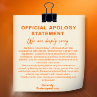 Yellow Apology Statement Instagram Post Template