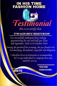 Apprentice testimonial certificate template design Banner 4' × 6'