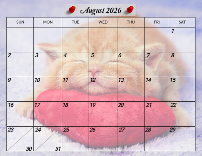 Ideas For A Cute August 2026 Calendar With Animal Themes