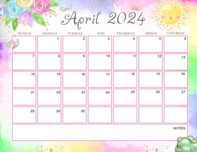 Printable Spring Calendar April 2024 Calendar - spring Template | PosterMyWall