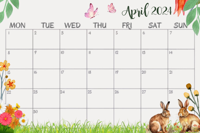 April 2024 Calendar Template Printable โปสเตอร์