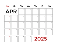 April 2025 Calendar Template Medium Rectangle