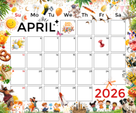 April 2026 Calendar Template Rectangle moyen