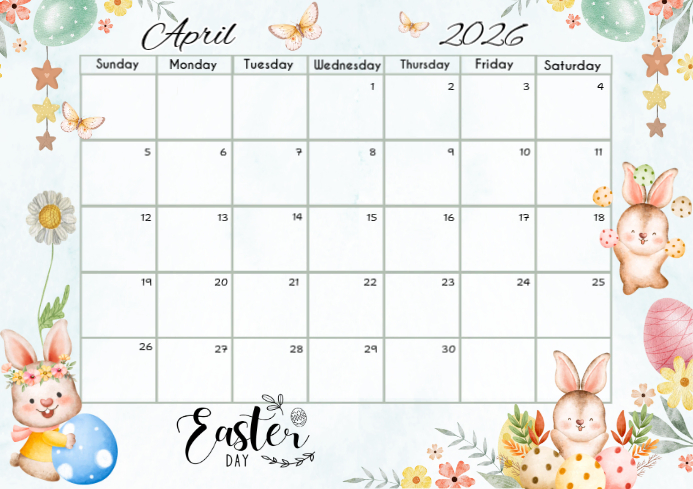 April Calendar 2026 Happy Easter Template | PosterMyWall