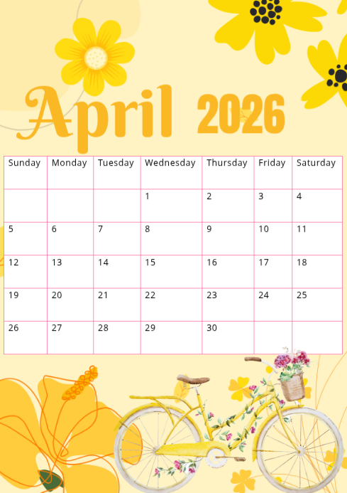 April Calendar A4 Template | PosterMyWall