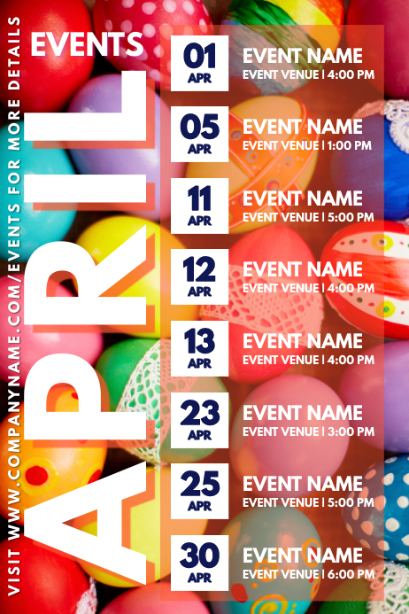 April Easter Events Calendar Template Affiche