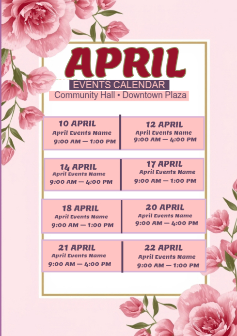 Thursday April April event calendar design template | PosterMyWall