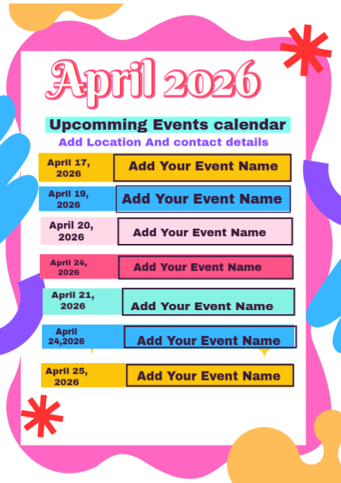 Plantilla de April Event Schedule | PosterMyWall