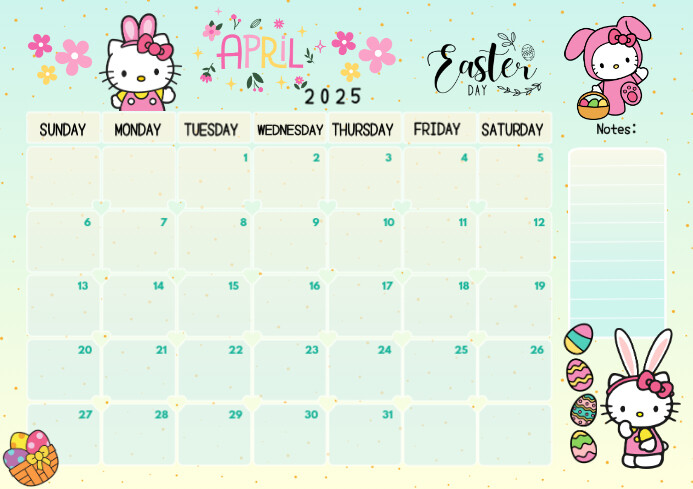 april-hello-kitty-2025-calendar-happy-easter-template-postermywall