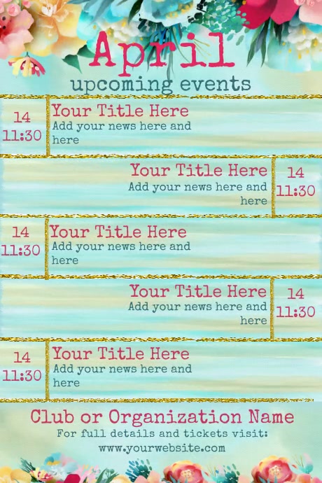 April Upcoming Events Calendar Template | PosterMyWall
