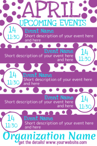 April Upcoming Events Calendar Template | PosterMyWall