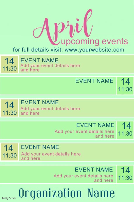 April Upcoming Events with Video Template | PosterMyWall