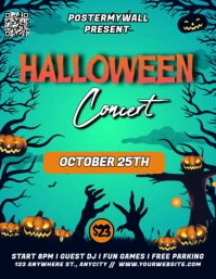 Aqua 3d Halloween Concert Pamflet (letter As) Flyer (US Letter) template