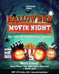 Aqua 3d Halloween Movie Night Flyer  Instagram Portrait template