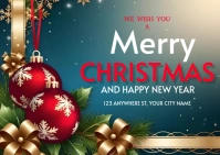 Aqua 3d Merry Christmas And Happy New Year Postcard template