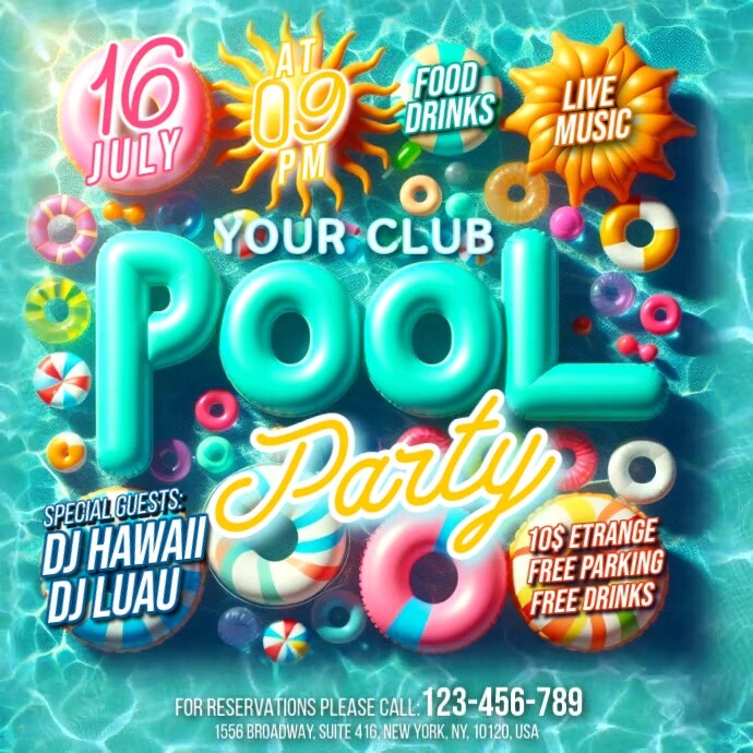 Copy of Aqua 3d Pool Party Square (1:1) | PosterMyWall