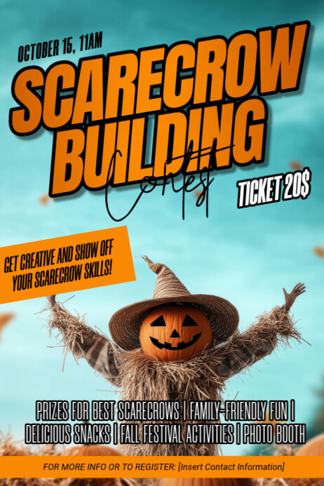 Aqua 3d Scarecrow Building Contest Poster template