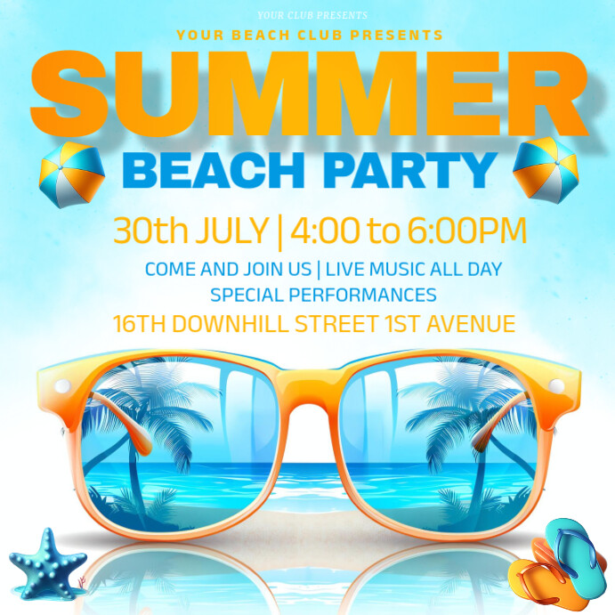 Aqua 3d Su Instagram Post, summer party Wpis na Instagrama template
