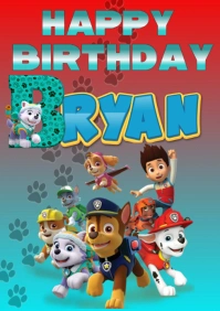 Aqua Alegre Happy Birthday Paw Patrol A3 template