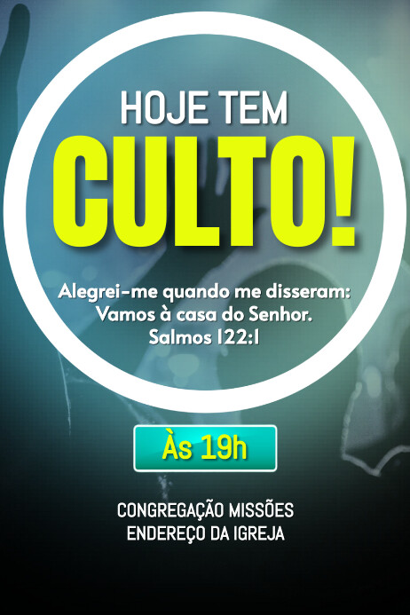 Plantilla de Aqua Alegre Hoje Tem Culto Cartaz | PosterMyWall