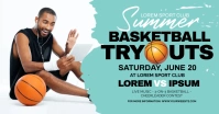 Aqua Blue Grunge Basketball Tryouts Facebook template