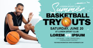 Aqua Blue Grunge Basketball Tryouts Facebook template