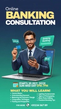 Aqua Collage Online Banking Consultation Ad Instagram Story template
