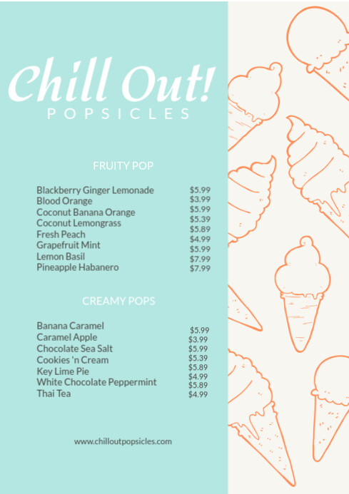 Aqua Collage  Orange And Mint Ice Cream Drawing Menu A4 template