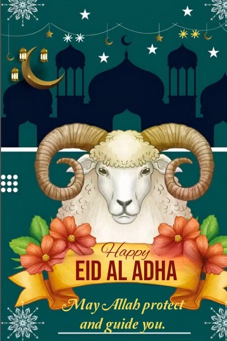 Aqua Floral Eid Al Adha Poster Cartaz template