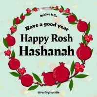 蓝绿色 Rosh Hashanah Celebration Post Instagram Template