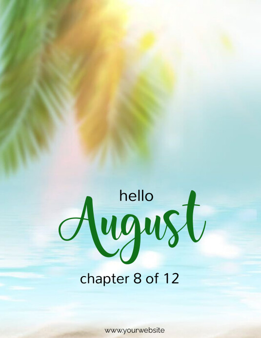 Aqua Floral Hello August Flyer (us Letter) Template | PosterMyWall