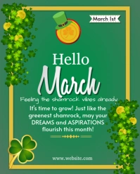 Aqua Floral Hello March  Instagram Portrait template