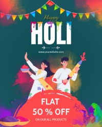 Aqua Floral Holi Discount Sale Offer  Instagram Portrait template