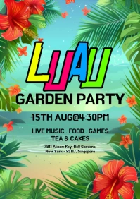 Aqua Floral Luau Party A5 template